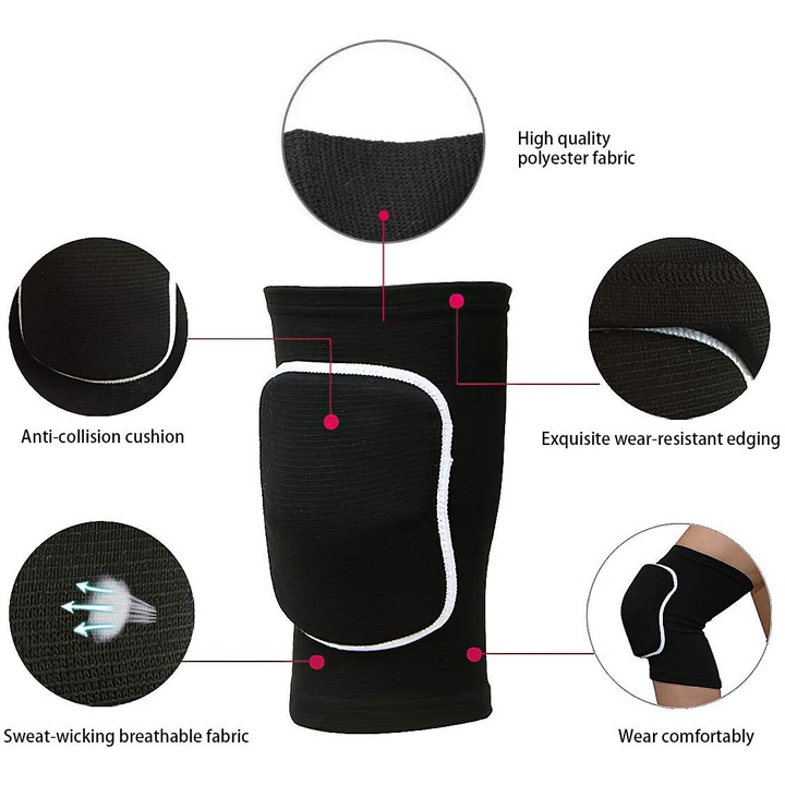 Set 2 Perechi Genunchiere Sportive, Elastice, Respirabile, Protectie Anticoliziune, M pentru 50-65kg, Negru