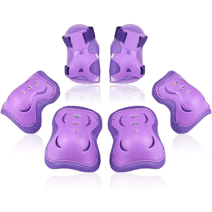 Set protectii corporale QttvbTna pentru Copii, Genunchiere, Cotiere, Manusi, Mov