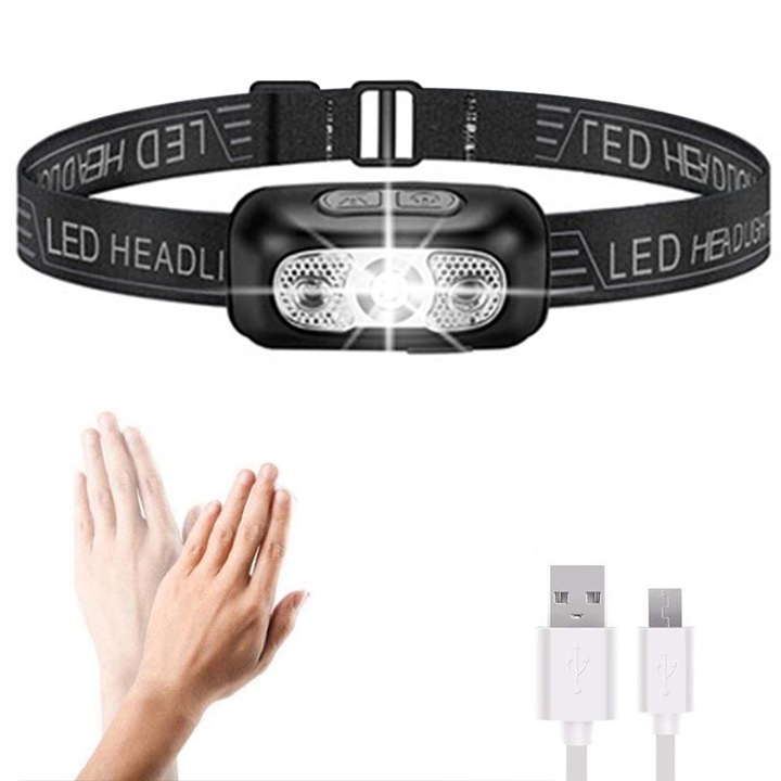 Челник, QttvbTna, ABS, LED, USB, 6000K, черен, 62 x 32 mm
