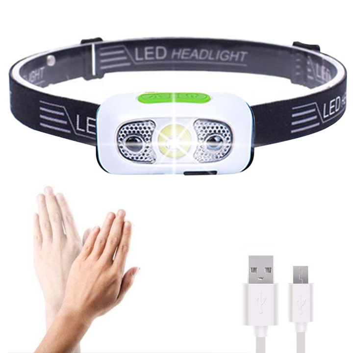 Челник, QttvbTna, LED, 350 лумена, 6000K, регулируем ъгъл, черен, 62x32mm