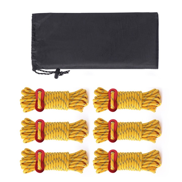 Set 6 bucati sfori reflectorizante pentru cort, rezistenta 260kg, 4mx4mm, galben