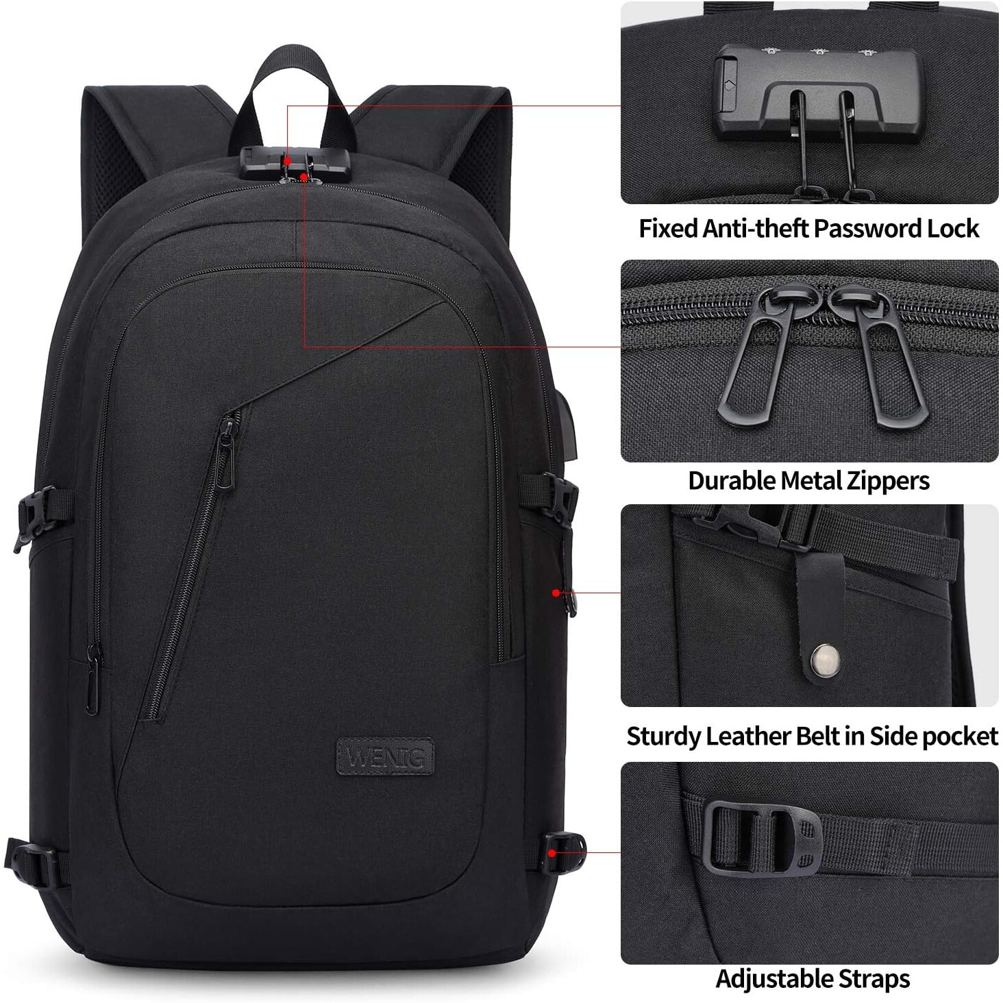 Rucsac Laptop QttvbTna, Antifurt, Port USB, Negru, 30x48x15cm