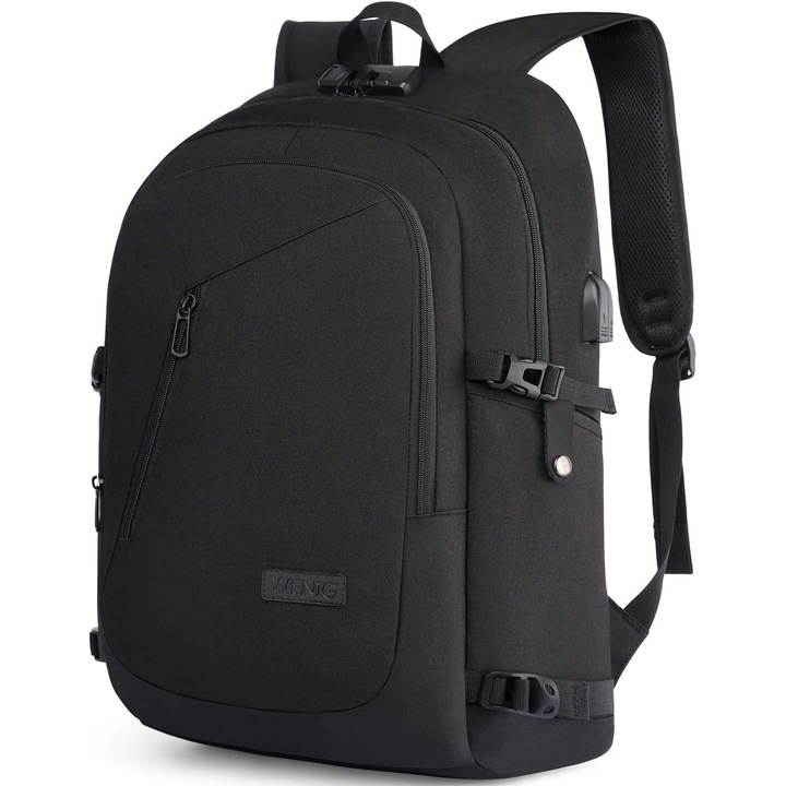 QttvbTna laptop hátizsák, lopásgátló, USB port, fekete, 30x48x15cm