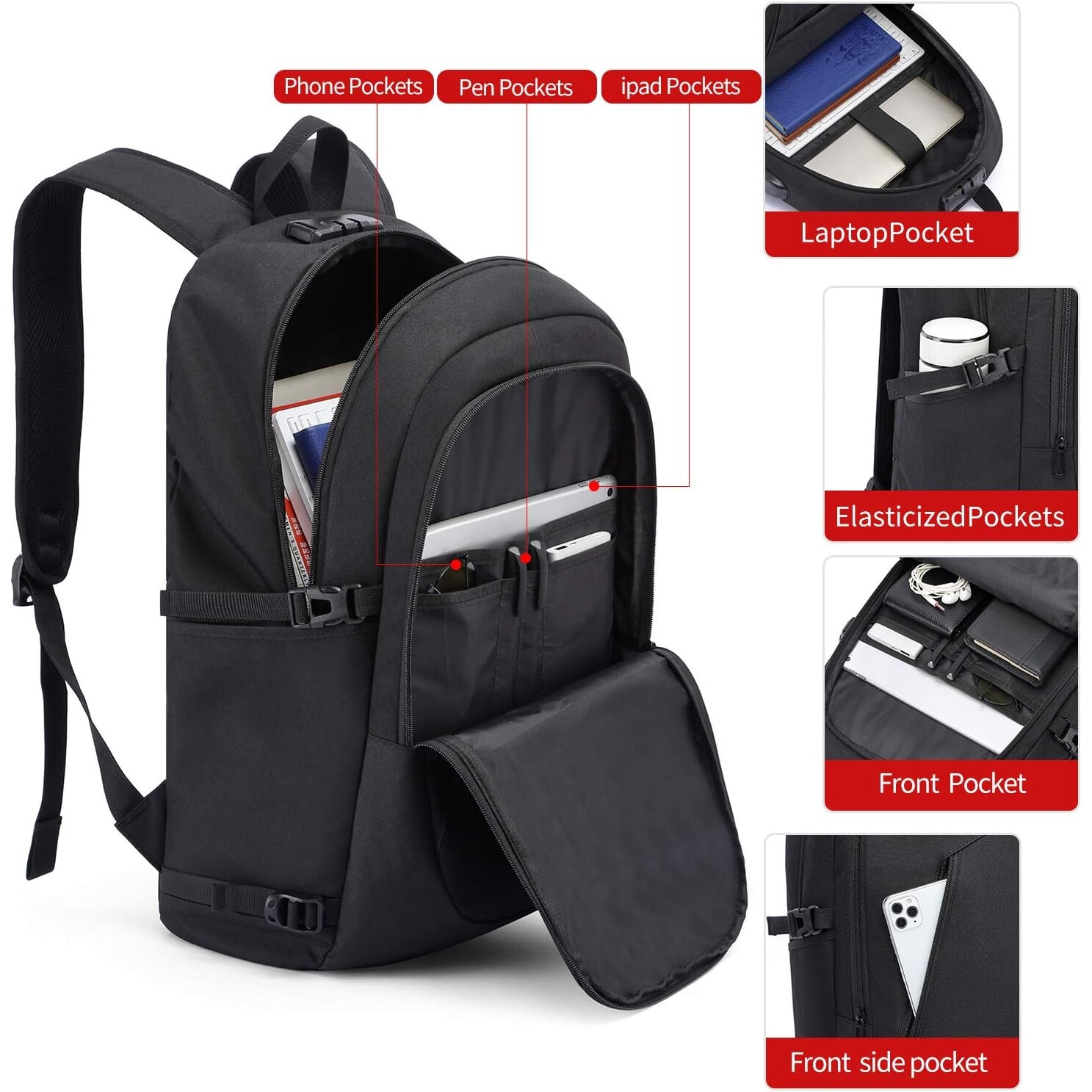 Rucsac Laptop QttvbTna, Antifurt, Port USB, Negru, 30x48x15cm