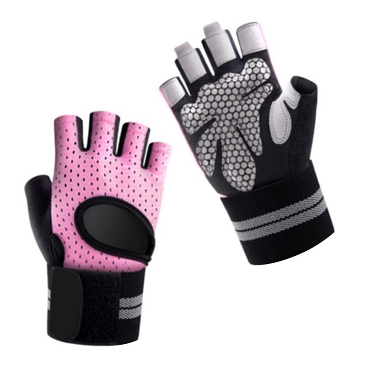Sportkesztyű ujjak nélkül QttvbTna, nylon, rózsaszín/fekete, L