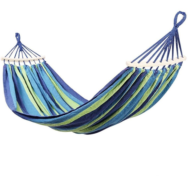 Хамак с дървени решетки, двоен, брезент, многоцветен, 280x150см, комплект с чанта за носене