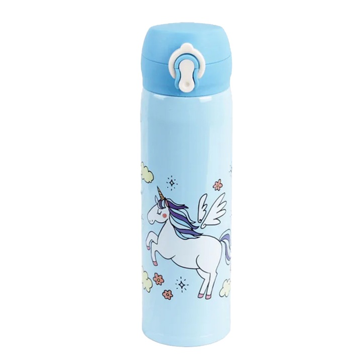 Termos, QttvbTna, dublu perete, inox, albastru, 500ml