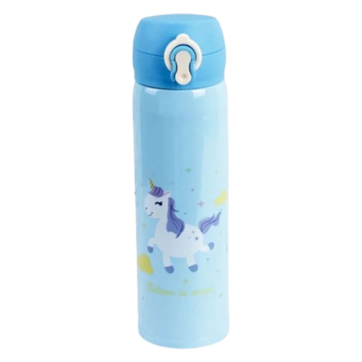 Sticla Termoizolanta QttvbTna, Deschidere Usoara, Inox, Design Unicorn, 500ml