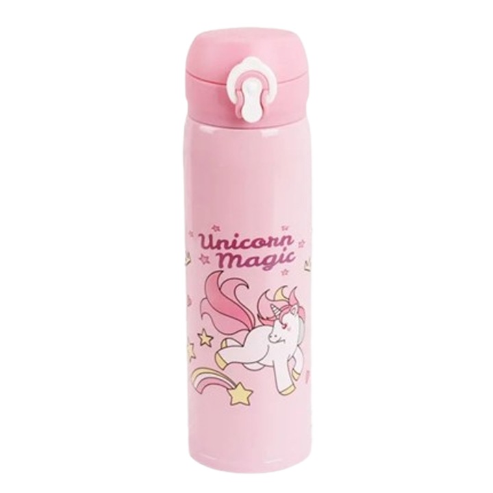 Sticla Termoizolanta QttvbTna, Deschidere Usoara, Inox, Design Unicorn, 500ml