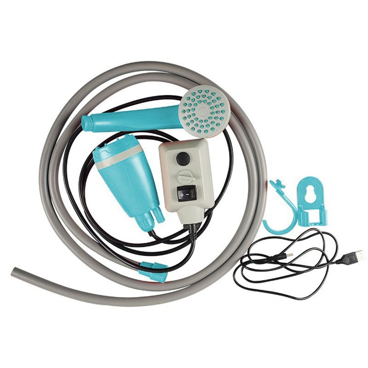 Преносим душ QttvbTna, 2,5 л/мин, 2200 mAh батерия, син с оранжев