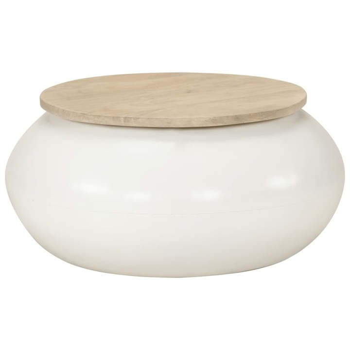 Маса за кафе vidaXL, Бяла, 51x51x27 см, Масивно мангово дърво, 4.95 Kg