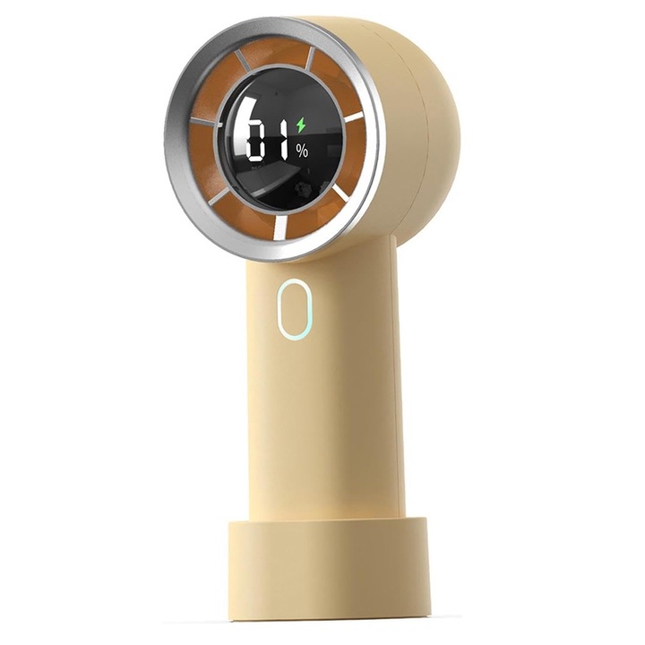 Преносим вентилатор Air Mix Command, компактен, включена поддръжка, 100 нива на скорост, LED дисплей, USB зареждане, капацитет на батерията 1200 mAh, жълт