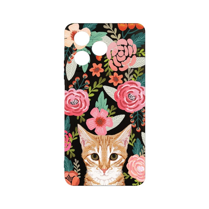 Husa BestCase® Slim SIlicon 0.8MM, Съвместим с Realme Note 50, Котка и цветя, Защита на камерата, Устойчив на износване, c-B 638