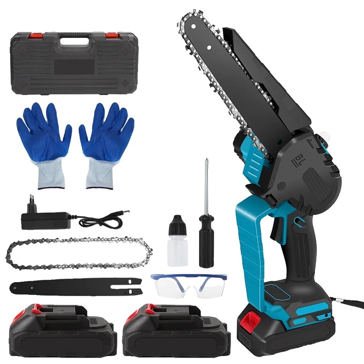 Láncfűrész, szénkefe nélküli motor, 2000W, 15000rpm, vezeték nélküli, 2 elem, 8 hüvelykes, EU