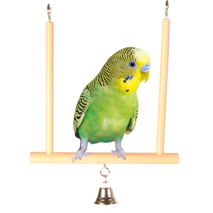 Люлка със звънче за малки папагали, HappyBird, Wood, Cream, 12x13см
