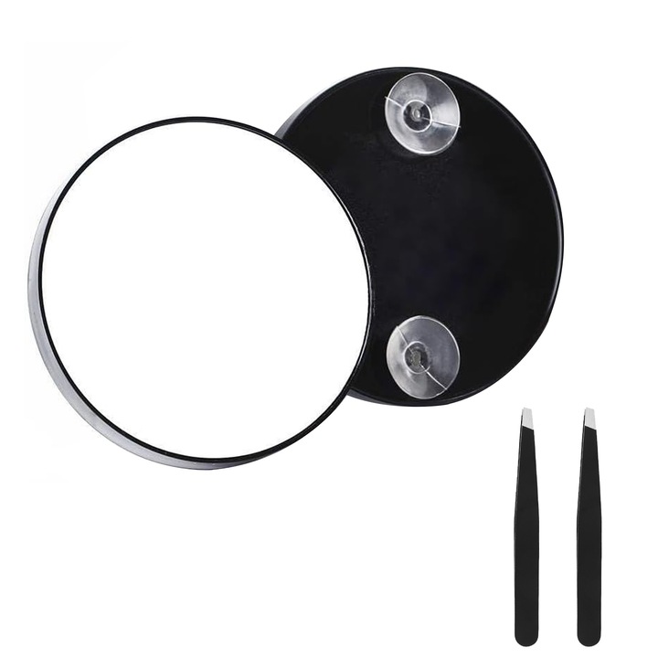 SINBINTA 30x увеличително огледало за грим, с две пинсети, фиксиращи вендузи, лесно за инсталиране и демонтиране, преносимо, ергономичен дизайн, за бръснене, носене на контактни лещи и премахване на черни точки/петна, ABS/стъкло, 8,4 см, черно