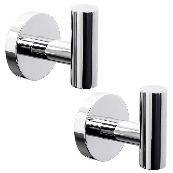 Set 2 agatatori baie, SINBINTA, Cu dibluri si suruburi, Fixare ascunsa, Usor de asamblat, Sarcina portanta 7kg, Rezistenta la apa, Nu se estompeaza, Pentru prosopul, haina, palaria, Otel inoxidabil, Crom lucios