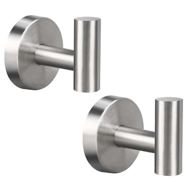 Set 2 agatatori baie, SINBINTA, Cu dibluri si suruburi, Fixare ascunsa, Usor de asamblat, Sarcina portanta 7kg, Rezistenta la apa, Nu se estompeaza, Pentru prosopul, haina, palaria, Otel inoxidabil, Argintiu