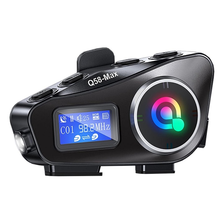 Sistem de comunicare moto, XINLOSHU®, Bluetooth 5.3EDR, 1000 mAh, FM180-2000KHZ, autonomie mare de pana la 25h, suport raspuns automat, reducere inteligenta a zgomotului, pentru controlul apelurilor, ascultarea muzicii, navigare vocala, Negru Electro Punk