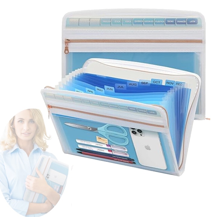 Dosar de fisiere extensibil, A4, 13 Compartimente, Pentru acasa, birou, scoala si in calatorii, Albastru