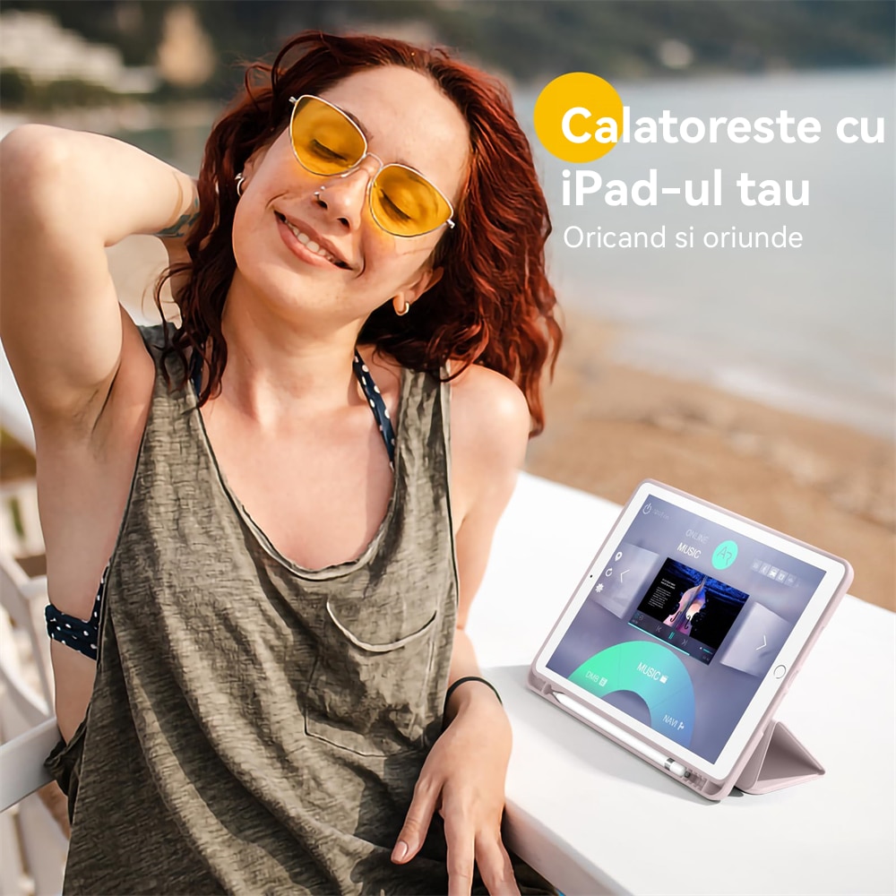 Husa tableta de protectie, Compatibila Apple iPad 10.9 inch 2022, Husa suport pentru creion, REDKID®, Roz
