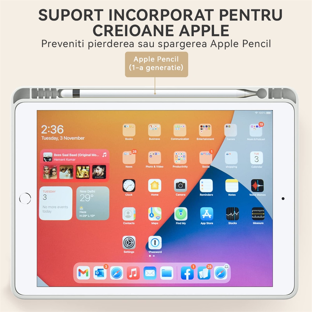 Husa tableta, Compatibila Apple iPad 10.9 inch 2022, REDKID®, Husa suport pentru creion, Grey Beige
