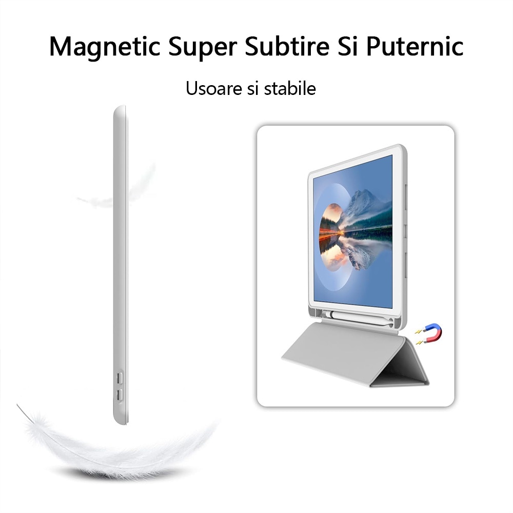 Husa tableta, Compatibila Apple iPad 10.9 inch 2022, REDKID®, Husa suport pentru creion, Grey Beige