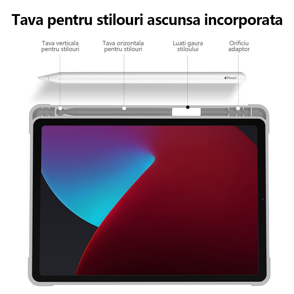 Husa tableta, Compatibila Apple iPad 7/8/9 10.2", 2019 2020 2021 Husa suport pentru creion, REDKID®, Grey Beige