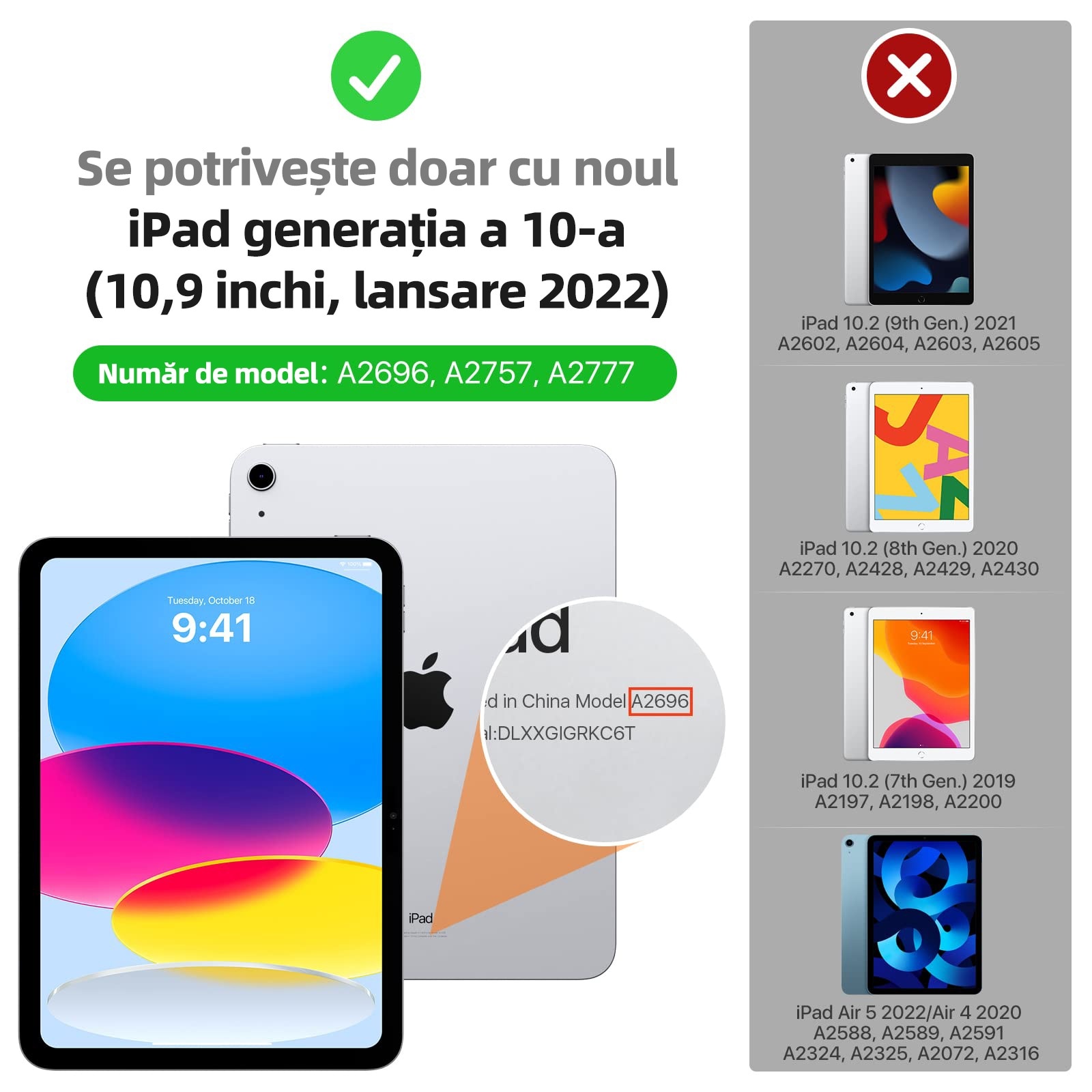 Husa tableta, Compatibila Apple iPad 10.9 inch 2022, REDKID®, Husa suport pentru creion, Grey Beige