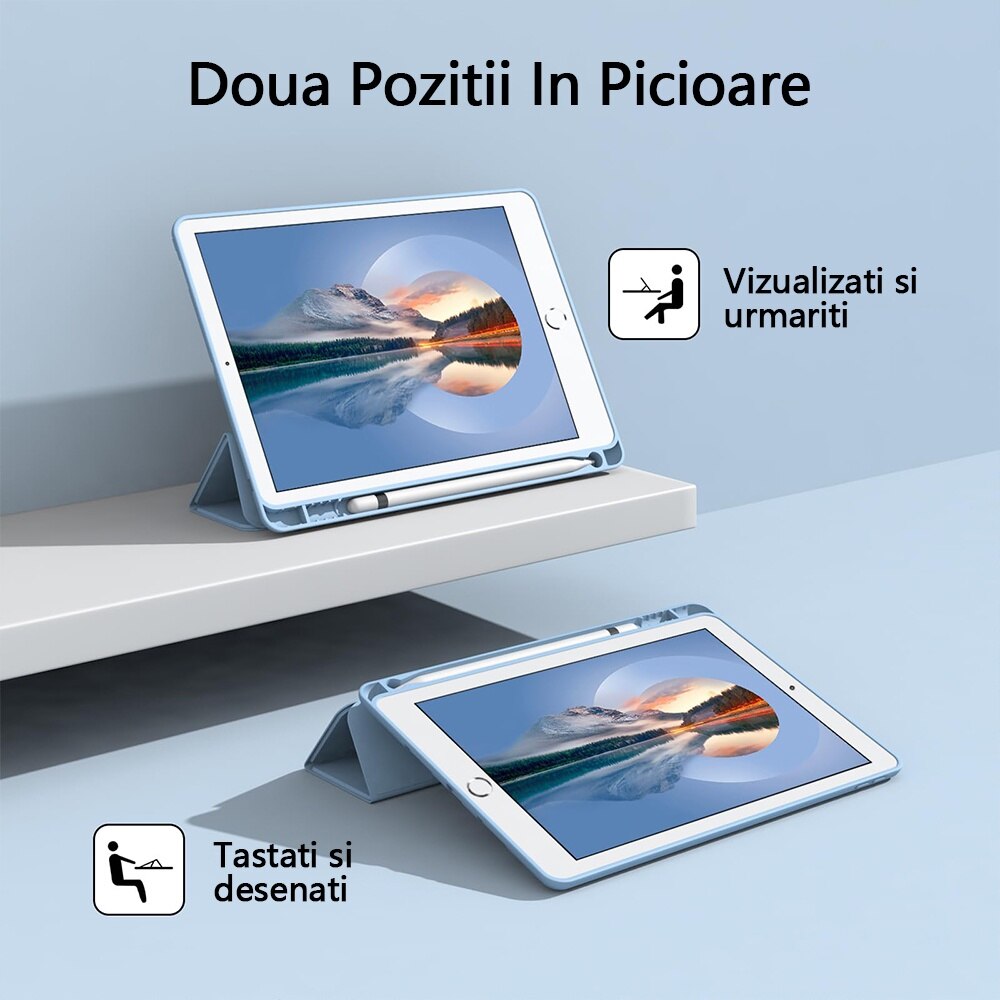 Husa tableta de protectie, Compatibila Apple iPad 10.9 inch 2022, REDKID®, Husa suport pentru creion, Skyblue