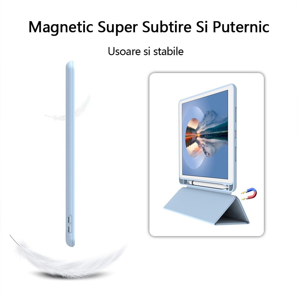 Husa tableta de protectie, Compatibila Apple iPad 10.9 inch 2022, REDKID®, Husa suport pentru creion, Skyblue