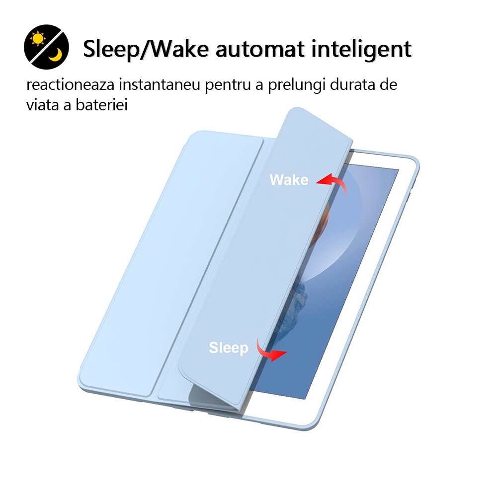 Husa tableta de protectie, Compatibila Apple iPad 10.9 inch 2022, REDKID®, Husa suport pentru creion, Skyblue