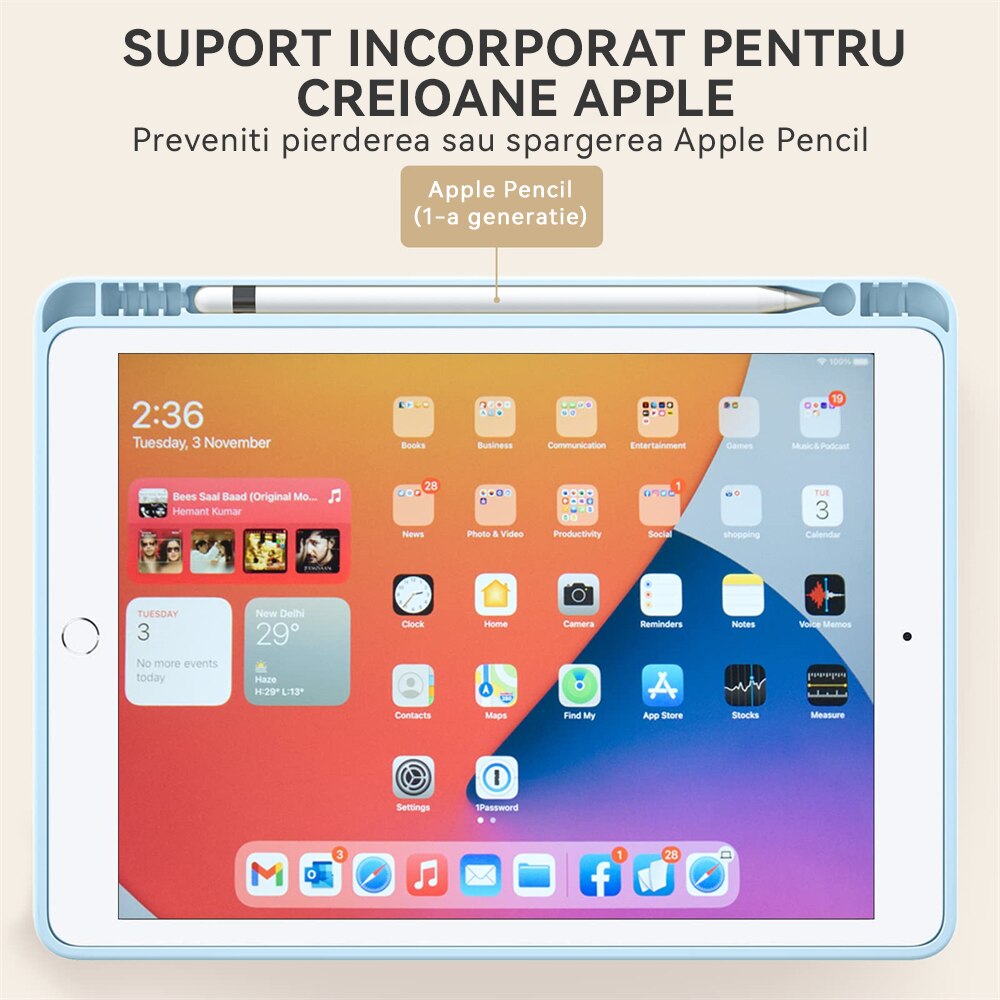 Husa tableta de protectie, Compatibila Apple iPad 10.9 inch 2022, REDKID®, Husa suport pentru creion, Skyblue