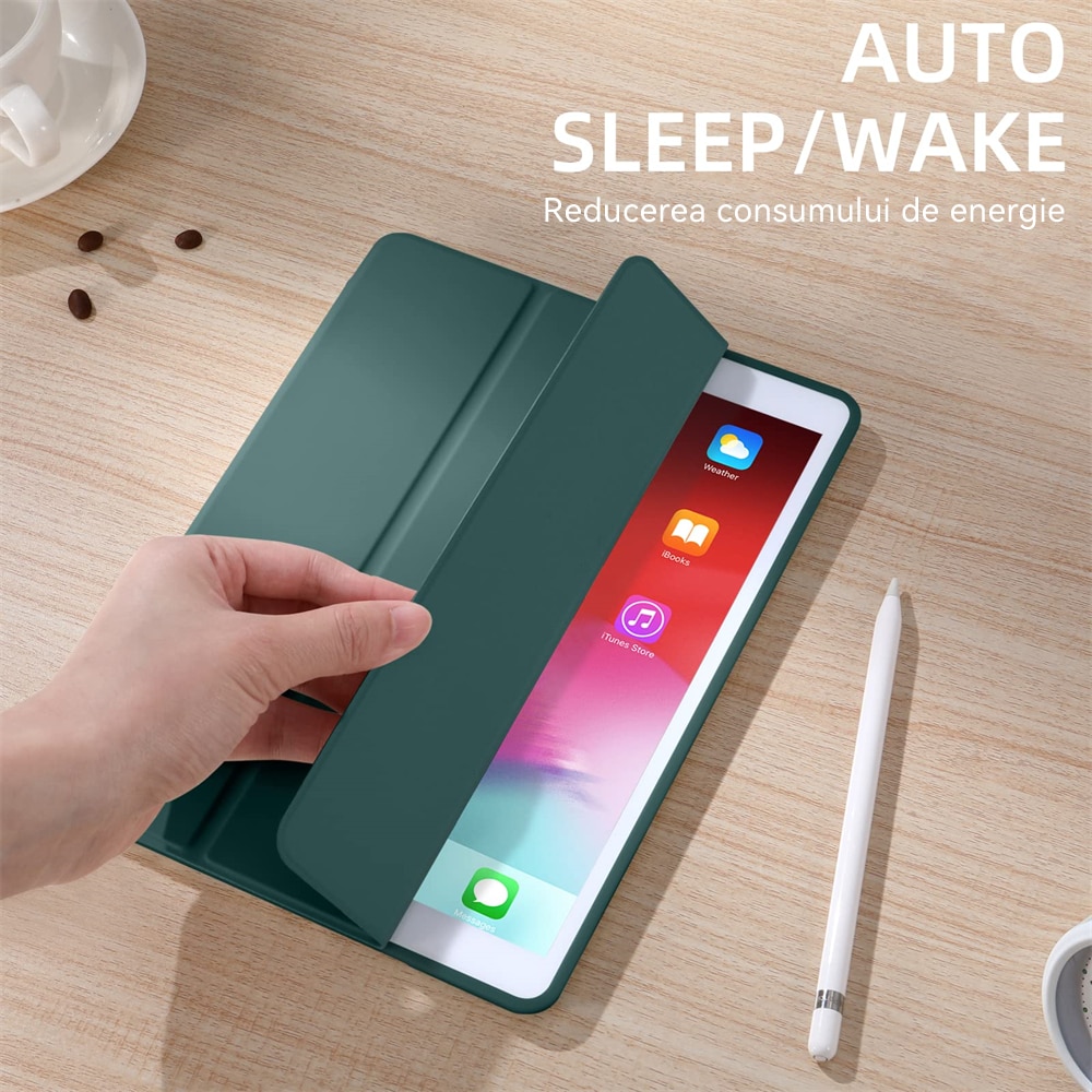 Husa tableta, Compatibila Apple iPad 7/8/9 10.2", 2019 2020 2021 Husa suport pentru creion, REDKID®, Green Tea