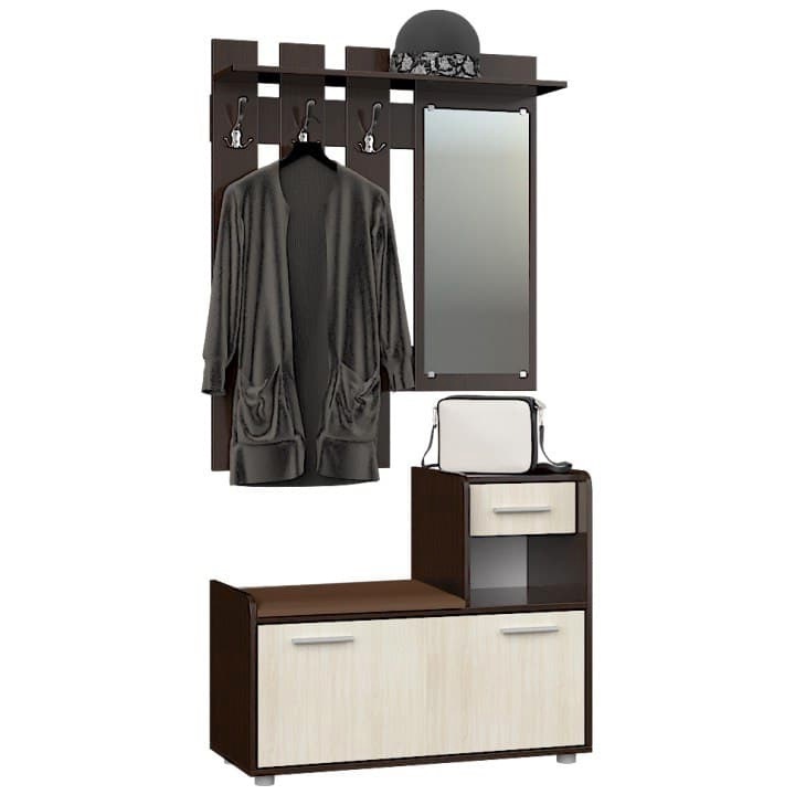 Cuier hol Tandem R, 90x83x200 cm, panou cu oglinda si cuier, pantofar, culoare wenge inchis, stejar laptos