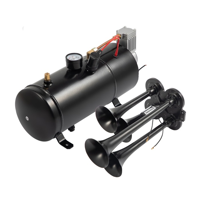 Claxon auto, Vevor, 4 palnii, Compresor, Negru