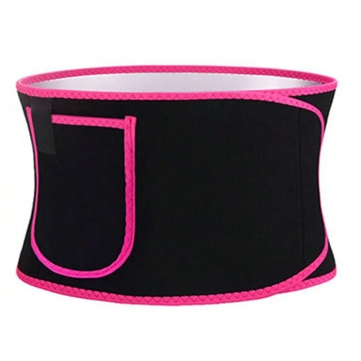 Centura de slabit, AllizBan, pentru fitness, modelarea corpului, cu buzunar pentru telefon, Roz/Negru, 110cm