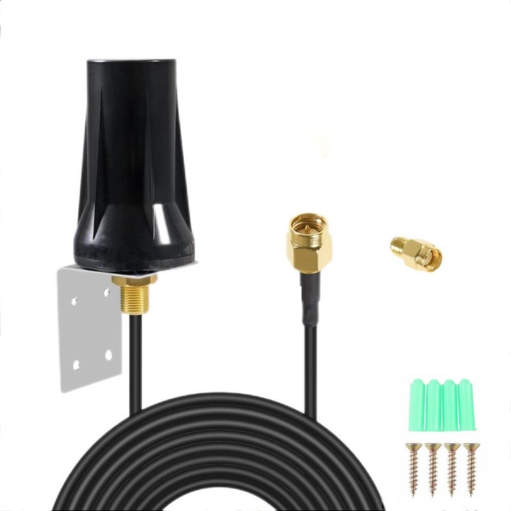 5G LTE antenna, 2 x SMA csatlakozó, 15 dBi, kábelhossz: 3, JENUOS, fekete