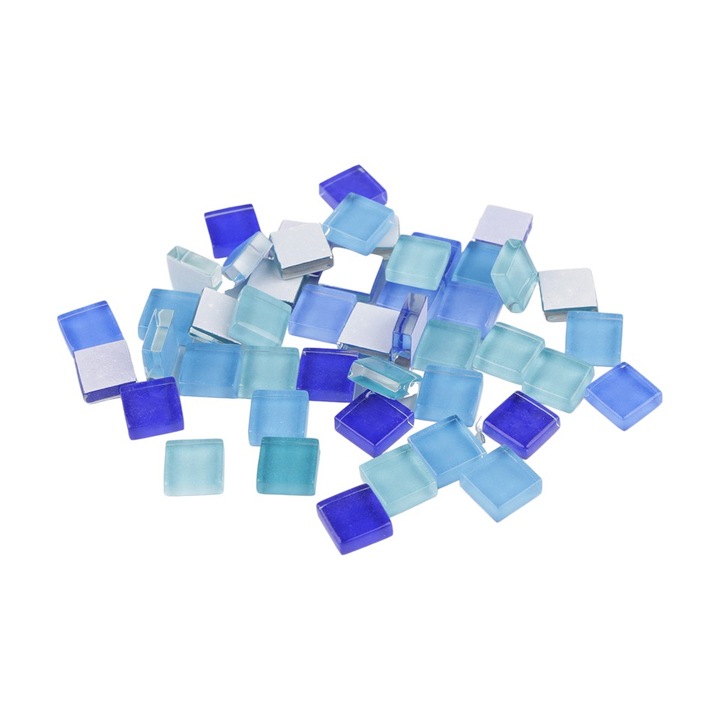 Set 35 pietre decorative de mozaic din sticla Crisalida, 10 x 10 mm, Albastru