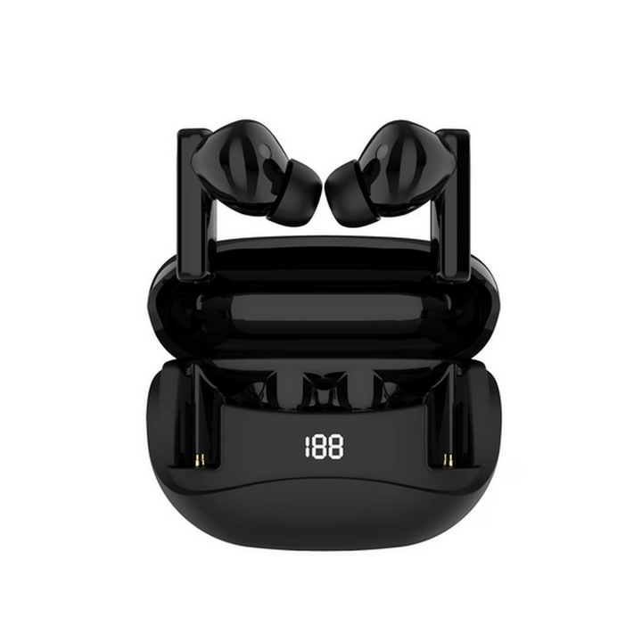 Casti wireless ZYTEQ®️ Bluetooth cu anulare activa a zgomotului, TWS, in-ear, audio, afisaj digital, Bluetooth 5.3, microfon, control tactil/touch, latenta de 30 ms, rezistente la apa si transpiratie, confortabile, compatibilitate universala, negre