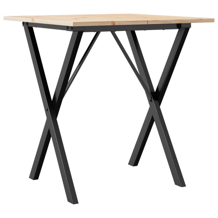 Трапезна маса X-образна рамка vidaXL, 70x70x75 см, Бор масив и чугун, 10.07 Kg