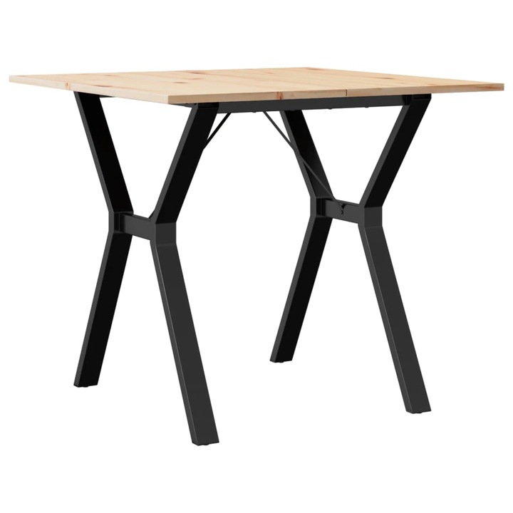 Трапезна маса Y-образна рамка vidaXL, 80x80x75 см, Бор масив и чугун, 11.76 Kg