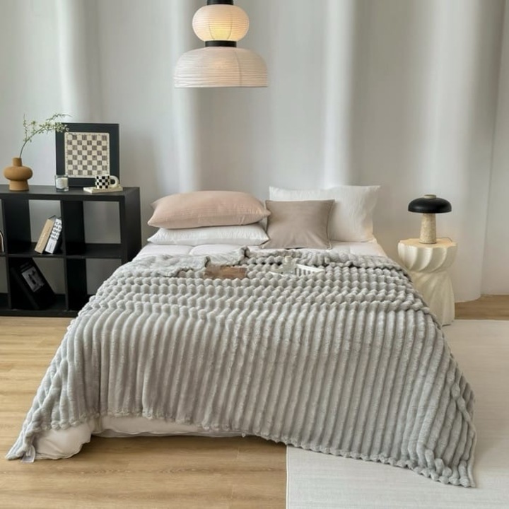 Patura cocolino cu dungi, 200x230cm, Gri Argintiu