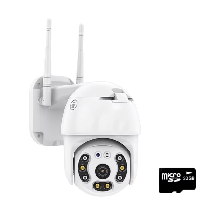 Камера за външно наблюдение, Healife, HD 1080P, цветно нощно виждане, въртяща се, бяла