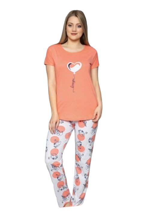 Pijamale dama cu maneca scurta si inchidere cu nasturi, Portocaliu