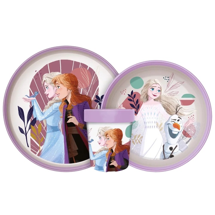Set mic dejun plastic 3 piese, antiderapant, Frozen Disney Trust Mov 0.260 l