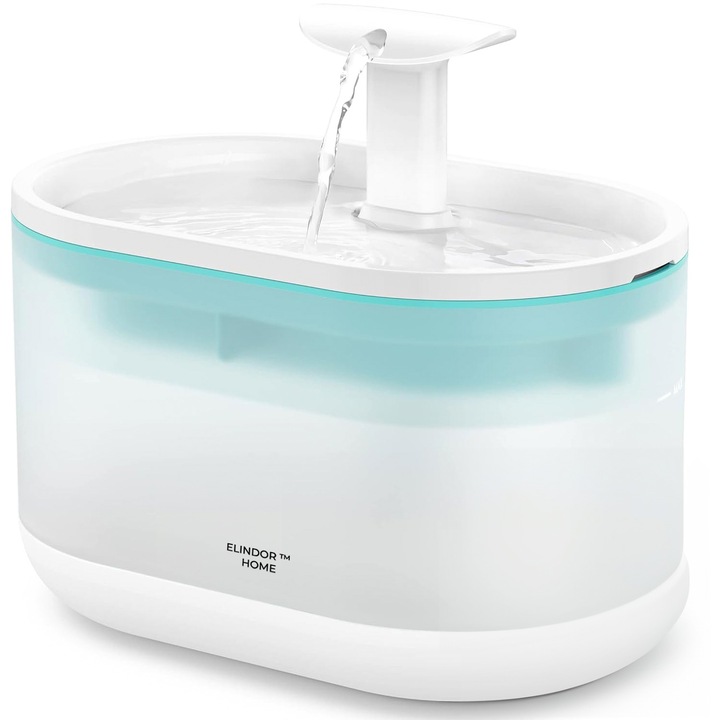 Автоматичен диспенсър за вода тип фонтан за котки и кучета, ултра-безшумен, 2 режима, система за рециркулация и филтриране с активен въглен, капацитет 2,1 л, щепсел адаптер, полупрозрачно бял