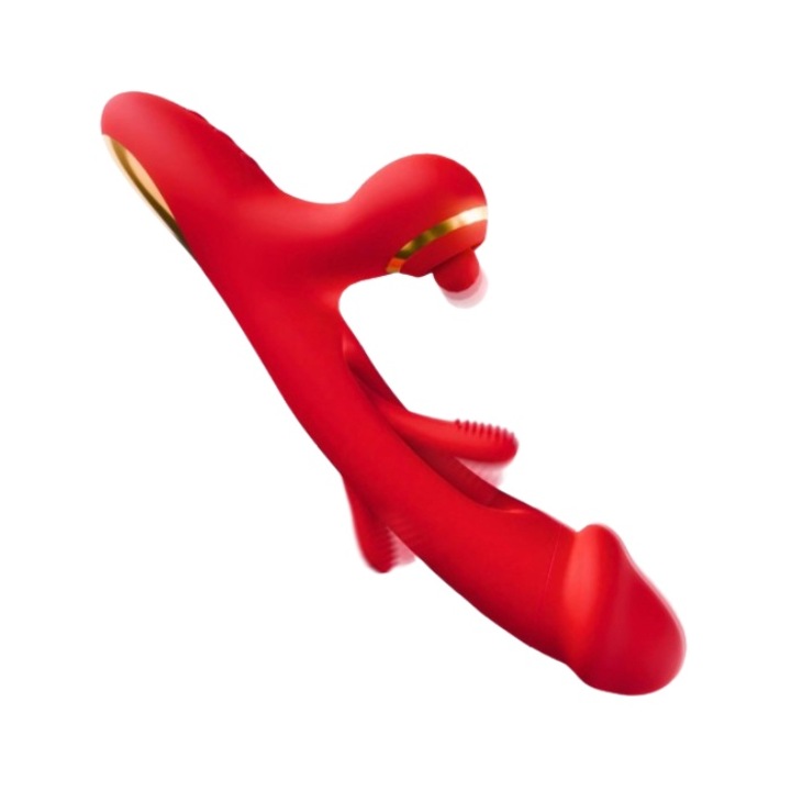 Vaxiuja vibrátor, 7 rezgési és pulzációs mód, szilikon, 25x4,6 cm, piros