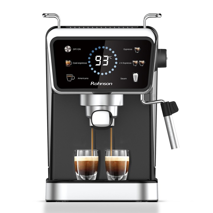 Espressor Rohnson R98015 Hot & Cold, 20 bari, 1350 W, 1, 5 L, protectie la supraincalzire si suprapresiune, ERP, NTC, PID, timer, display, semnal sonor, 70 dB