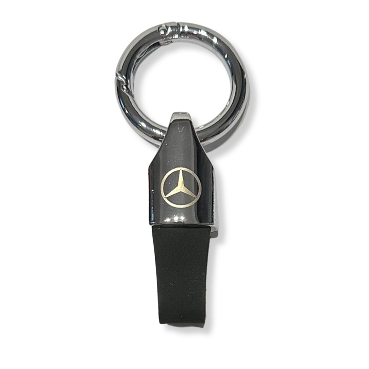 Ключодържател Mercedes-Benz от метал и велур, гравирано лого, сребристо-черно